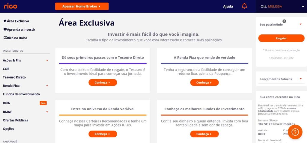 Cartão e outros serviços financeiros disponíveis